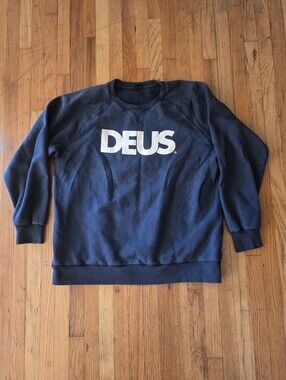 Deus Ex Machina All Caps Heavyweight Cotton Crew Logo Sweatshirt Navy Men’s XXL